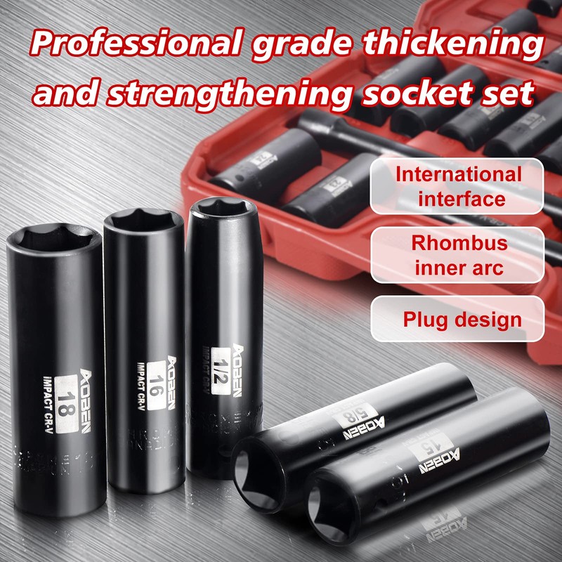 AOBEN 3/8-Inch Drive Impact Socket Set, 49 Pieces,6 Point (5/16"