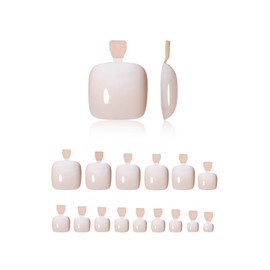 MRSCOL Press on Toenails Short,Ombre Vanilla Cream Toenail Press ons Square for Women,Fit Perfectly Press on Toe Nails with Glue, Fake Toenails Short Reusable 30pcs Nail Kit with Glue