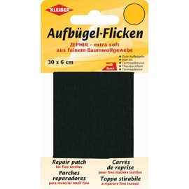 Kleiber 30 x 6 cm Extra Soft Fine Cotton Iron-On Repair Tape, Black