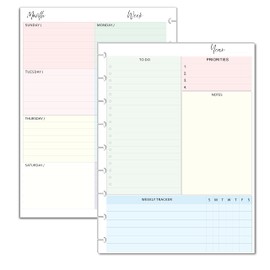 Undated Weekly Planner Inserts, Fits 9 Disc Medium Size Planners Calendar Refills Weekly Calendar Inserts, Undated Weekly Planner (9 Disc Classic)