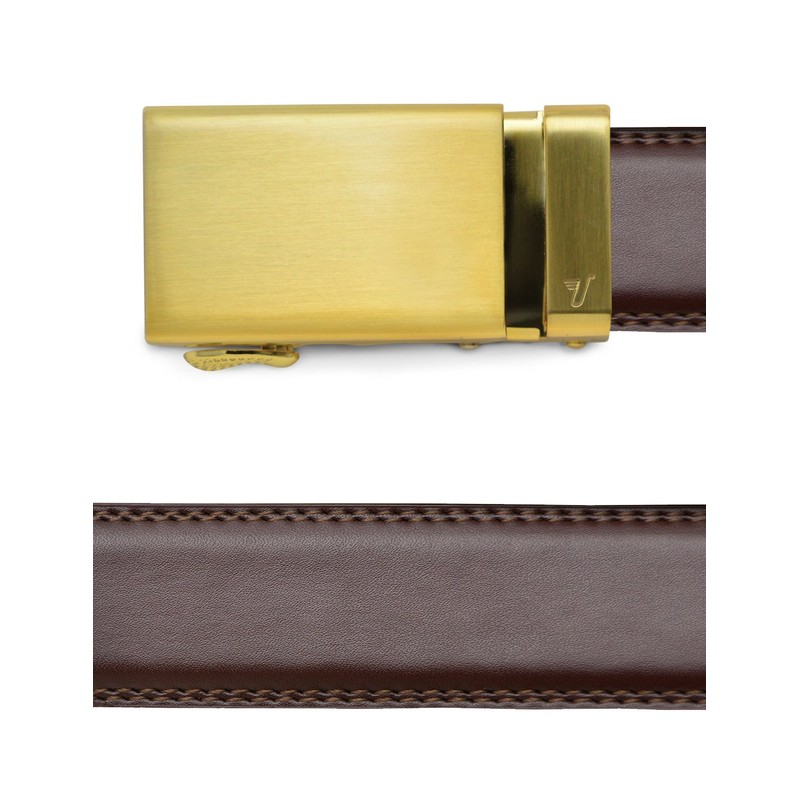 Mission Belt Men's Ratchet Belt - Lux - Gold Buckle/Brown