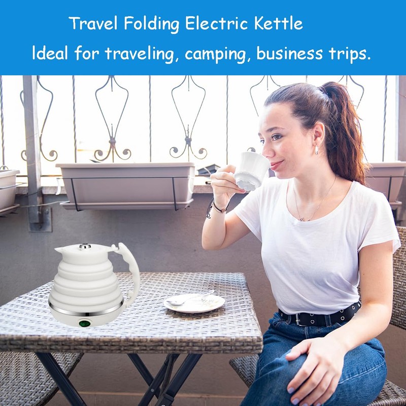 Food Grade Silicone Portable Collapsible Electric Travel Kettle (White)