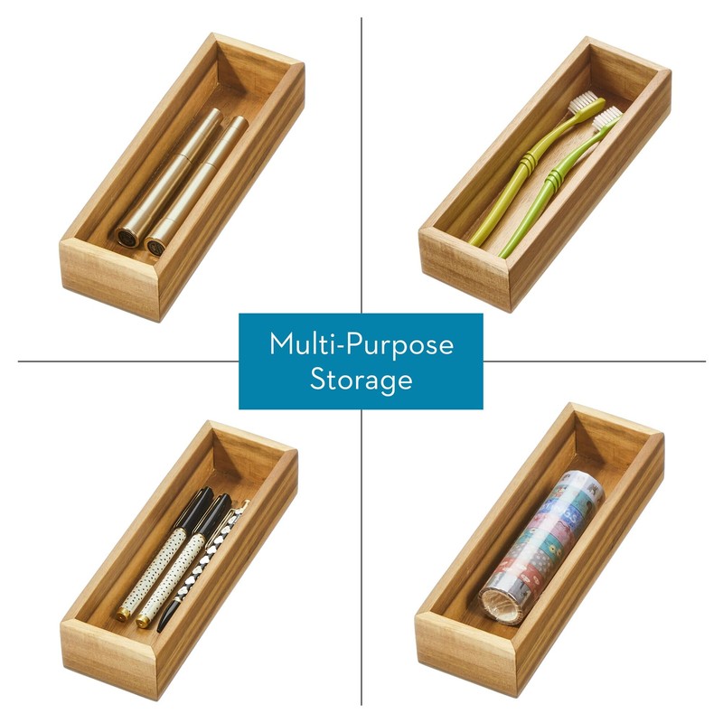 InterDesign iDesign Acacia Wood Kitchen and Pantry Drawer Organizer Bin–