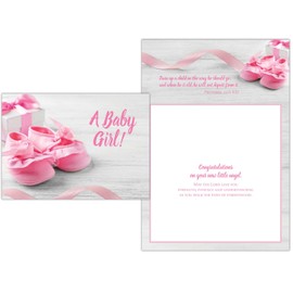 Shared Blessings Pink Baby Booties 1 Count Religious New Baby Girl Greeting Card, King James Version Scripture