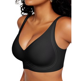 Vertvie Womens Seamless Bras Deep V Wireless Push Up Comfort Bras No Underwire Supportive Bra Soft Breathable Sleep Bralettes(Large,Black)