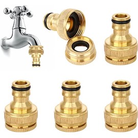 Jubaopen Pack of 5 Aluminium Hose Connection Tap Connector Female Thread Tap Adapter 1/2 and 3/4 Male Thread Brass Garden Hose