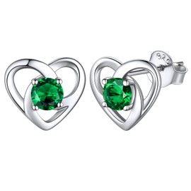 ChicSilver Women May Birthstone Earrings Hypoallergenic 925 Sterling Silver Celtic Knot Heart Stud Earrings for Women Green Gemstone Emerald Vintage Irish Jewelry Gifts for Birthday