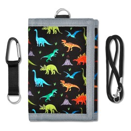 Lattlefnki Kids Wallet for Boys, Boys Wallets for Kids 4-12 Trifold Wallet with Zippered Coin Pocket and Card Holders, Birthday Christmas Gifts Wallet - Black Dinosaur