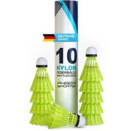 PHIBER-SPORTS Shuttlecocks Badminton Balls - Perfect Playing Features - Ideal for Beginners, Families and Professionals - Shuttlecock Balls Speed - For Outdoor & Indoor Use - Yellow [Pack of 10]