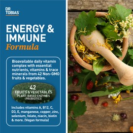 Dr. Tobias Adult Multivitamin for Women & Men, Immune Supporting Vitamins from 42 Fruits, Vegetables, Plus Probiotics, Vegan Multivitamins for Men & Women, Non-GMO, 180 Tablets, 60 Servings