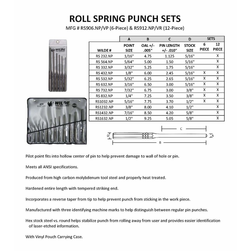 Wilde Tool RS 532 Roll Spring Punch, 5/32 inch