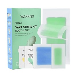 Waxkiss Wax Strips Kit for Women Men 70 Counts 3 Sizes & 12 Pcs Prewax and Afterwax Wipes Ready-to-use Waxing Strip Kit for Hair Removal Home Waxing Kit