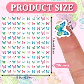 JarThenaAMCS 2400Pcs Watercolor Butterfly Mini Sticker Pink Green Blue Paper Decals Colorful Self-Adhesive Stickers for Spring Holiday Envelopes Scrapbook Gifts DIY Supplies, 0.5 in
