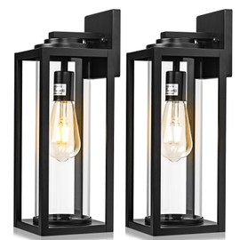 FILIYANO 16inch Large Outdoor Wall Lights - 2 Packs Modern Black Exterior Light Fixture with Clear Glass Shade, Waterproof Porch Lighting for House, Farmhouse Sconces Lantern for Front Door, Garage