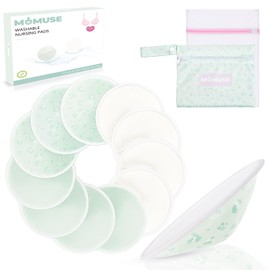 MOMUSE Organic Reusable Nursing Pads, Pack of 12, Soft 4-Layer Fabric & Super Absorbent, Breathable Nursing Pads, Washable Nursing Pads for On the Go