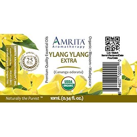 Amrita AMRITA Aromatherapy: Organic Ylang Ylang, Extra Essential Oil - Cananga odorata - 100% Pure Undiluted & Therapeutic Grade, Premium Quality Aromatherapy oils, Tested & Verified - 10ML