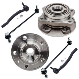 Detroit Axle - 6pc Front Wheel Bearing Hubs Kit for 2003-2007 Volvo XC90 2 Wheel Bearing Hubs Assembly 2 Outer Tie Rod End Links 2 Stabilizer Sway Bar End Links 2004 2005 2006 Replacement