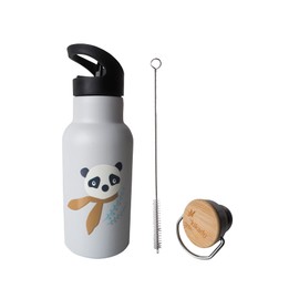 kikadu Panda Water Bottle Silver Grey - Children's Tableware, BPA-Free, with Cute Prints, Capacity 350 ml