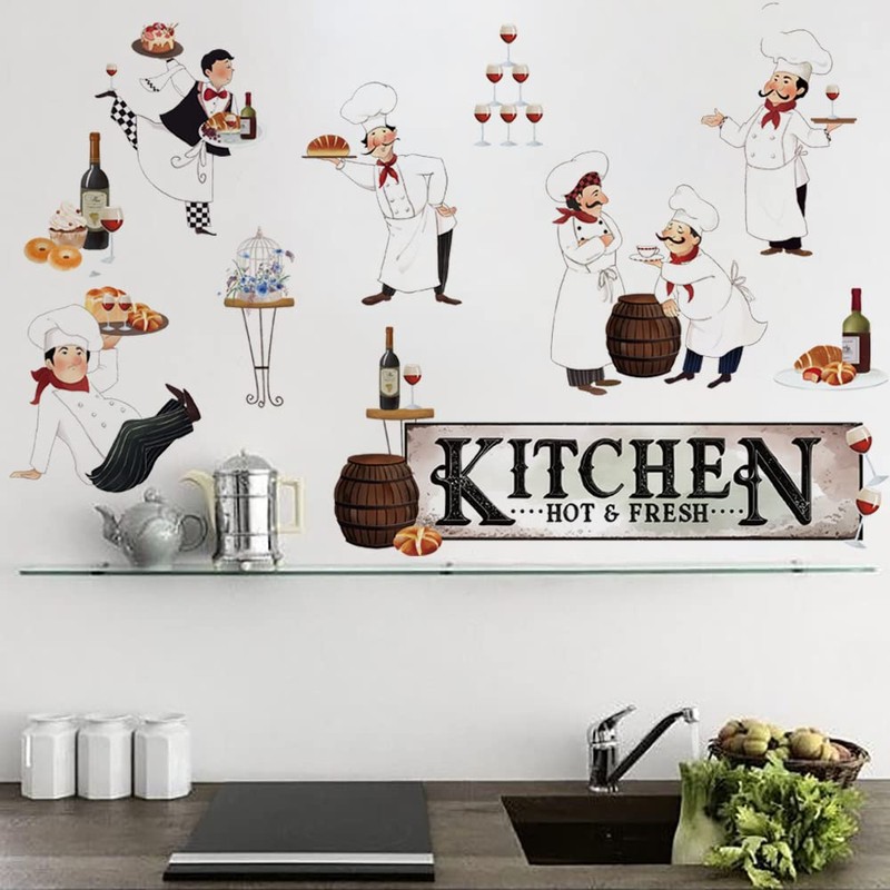 Runtoo Chef Kitchen Wall Art Stickers Wine Food Cooking Quotes