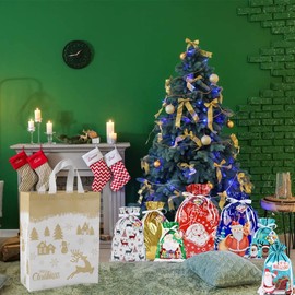DOJoykey Christmas Tote Bags, Non-woven Fabric Gift Bags Christmas Shopping Bags Reusable Large Size Tote Bags for Xmas Gift Delivering Distributing Shopping Party Decoration