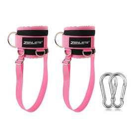 zenlete Pack of 2 Foot Straps Cable Pull 5 D-Rings and Extra Band Adjustable for Women and Men - Ankle Straps Pink for Fitness Training Kickbacks