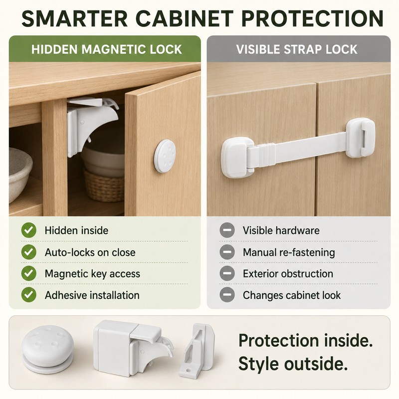 Magnetic Child Safety Cabinet Locks with Adhesive Drawer Latches
