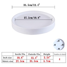 KangTeer 12.4inch Plant Stands with Wheels 2Pack White Plant Caddy with Hidden Wheels,Round Mobile Flower Pots Tray Trolley for Indoor Outdoor (12.4inch)