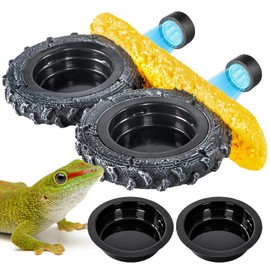 NoraPet Magnetic Reptile Feeder Ledge, Crested Gecko Feeding Ledge with PVC Food Bowls, Tire-Shaped Reptile Food Dish for Crested Gecko Leopard Gecko Lizard Frog Bearded Dragon