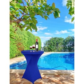 Deisy Dee Cocktail Spandex Stretch Round Tablecloth Table Cover for Wedding Party Decoration (RoyalBlue, 23 in)