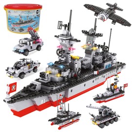 1296 Pieces Aircraft Carrier Building Blocks Set, Military Warship Battleship Building kit with Airplane, Patrol Boat, Army Car, Tank, Creative Roleplay Ship Gift Toys for Kids Boys Girls 6-12 Years