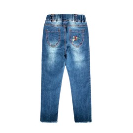 KIDSCOOL SPACE Little Girl Embroidered Jeans,Big Girls Elastic Waist Denim Bottom Pants,Blue,5-6 Years