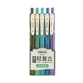 Retractable Gel Pens Quick Dry Vintage Ink Color Fine Point 0.5mm for Adult Coloring/Bullet Journal/Planner/Doodling/Noting 5-Pack (Forest series)