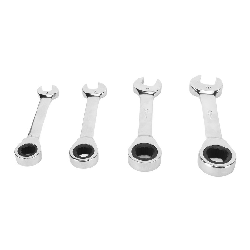 4pcs Short Ratcheting Wrench Set 72 Tooth 8mm 9mm 11mm