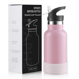 Sivaphe Insulated Kids Water Bottle for School | Stainless Steel Drinking Sports Water Bottle 3+years Children Small | Girls Students Beverage lunch Water Bottle with Straw 12 oz Pink