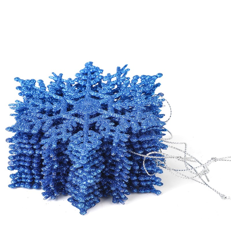 SULOLI 12PCS Glitter Snowflake Hanging Decorations(Royal Blue)