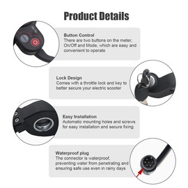 Wokyo ZQ-100 6 Pin LCD Escooter Display Button Control Scooter Odometer with Shifter Replacement, 36-60V Waterproof Electric Scooter Thumb Throttle Accessories