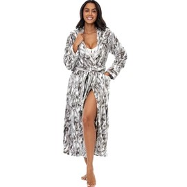 Alexander Del Rossa Women's Robe, Long Plush Bathrobe with Hood, Plus Size Marbled Mist Small (A0116AMBSM)