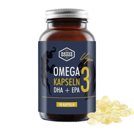 Omega-3 Capsules Algae Oil with DHA & EPA - Pack of 90 Vegan Capsules with 1000 mg Algae Oil from Sustainable Cultures - as Fish Oil Alternative - 300 mg DHA and 150 mg EPA per Daily Dose - Native