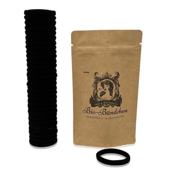 30 Stück Bio Bändchen - schwarze Haargummis aus Bio-Baumwolle kbA