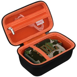 BOVKE Carrying Case Compatible with JBL Go 4 Portable Bluetooth Wireless Speaker, Extra Mesh Pocket for Charging Cables and Accessories, Black+Orange