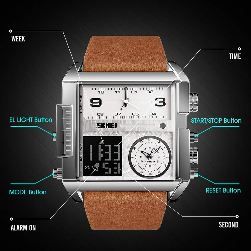SKMEI Men's Digital Sports Watch, LED Square Large Face Analog