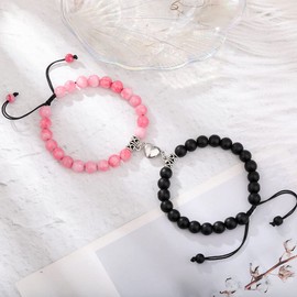 Magnetic Couples Bracelets for Women Men Magnetic Heart Matching Bracelets Mutual Attraction Relationship Friendship Stretch Bracelet (style 4-pink heart)
