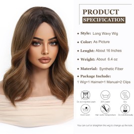 Esmee Long Straight Brown Wigs for Women Natural Synthetic Hair Ombre Wig for Daily & Party Use