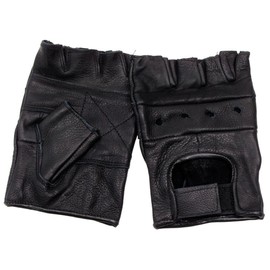 Fingerless Leather Cycle Biker Gym Gloves Cycling Bodybuilding Black SIZE M