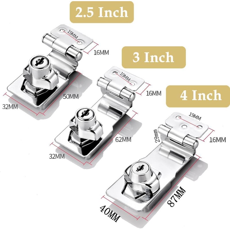 Litensh 4 Inch Right Angle Hasp Lock with Key Alike,