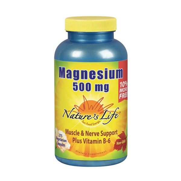 Natures Life Magnesium 500mg | High Potency Magnesium Supplement Plus Vitamin B-6 for Muscle & Nerve Support | Non-GMO | 275 Vegetarian Capsules