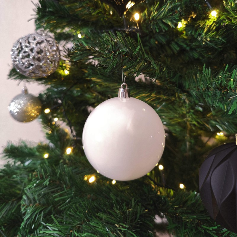 Plastic Christmas Bauble Diameter 8 cm White Decorative Bauble Christmas