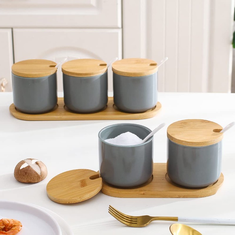 OnePine Set of 2 Sugar Bowl, 260ml Ceramic Spice Jar