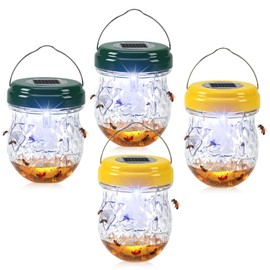 2026 New Wasp Traps Outdoor Hanging with LED Light, 4 Packs Wasp Trap Catcher, Yellow Jacket Traps, Solar Powered Hornet Trap Wasps for Yellow Jackets, Hornets, Waterproof Reusable(Green+Yellow)