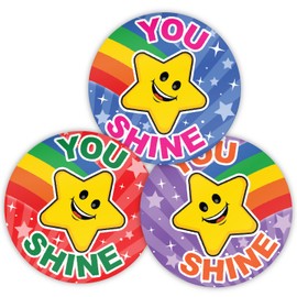 Stone Melon School Reward Stickers 144 Well Done You Shine Star Stickers 30mm Round Awards Nursery Teachers Parents Children Kids